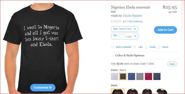US Company Makes Ebola T-shirt Mocking Nigeria