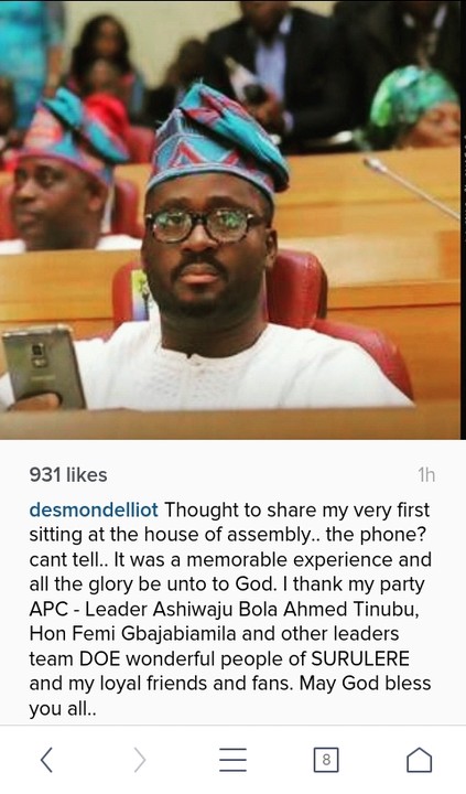  First Sitting of Desmond Elliot  at the Lagos House Of Assembly