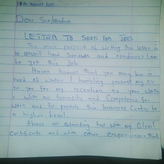 Example of a job application letter in nigeria