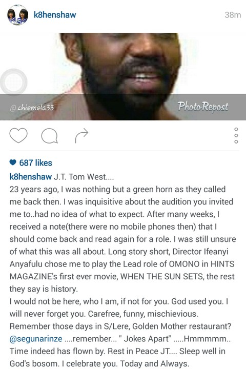 Kate Henshaw Remembers Late Actor,JT Tom West