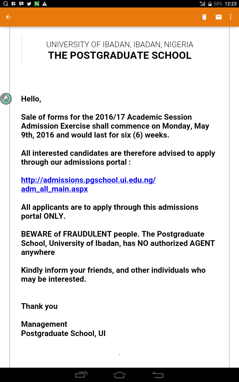 University Of Ibadan Post Graduate Program