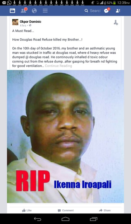 Asthmatic Patient Killed By Refuse At Douglas Road Owerri - Facebook User (Pics) 4351050_screenshot20161013123949_jpeg4534597f8dc43b94ed3d66084e86c2ca