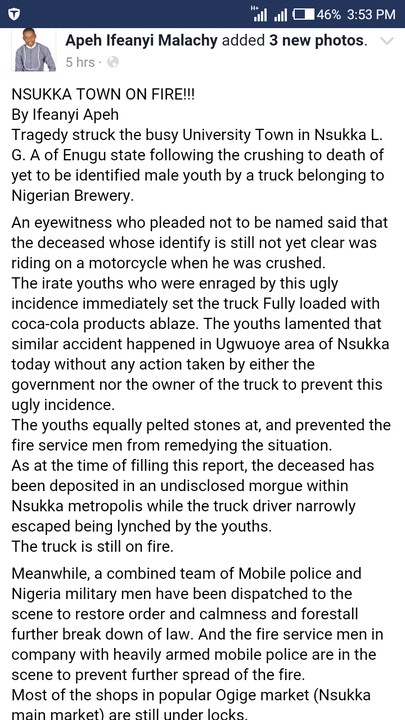 Nigerian Breweries Truck Crushes Man In Nsukka, Truck Set On Fire (Graphic Pics) 4512336_screenshot20161121155305_jpeg6589dab106a24faf79f2191666070403