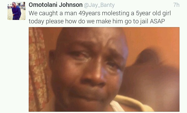 Image result for 49-yr-old man caught raping 5-yr-old girl in Ikorodu