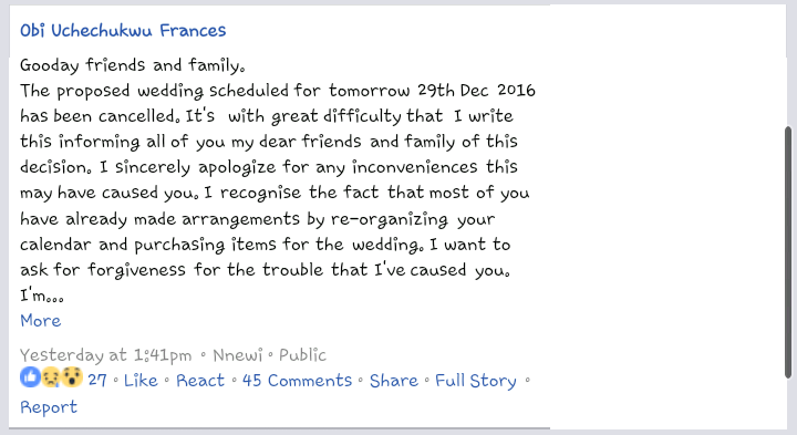 an Cancels Wedding In Anambra, A Day To D-Day After He Caught Fiancée Cheating 4673548_screenshot201612292146531_png4e7f81570ab81ba37c37bff036ecbff9