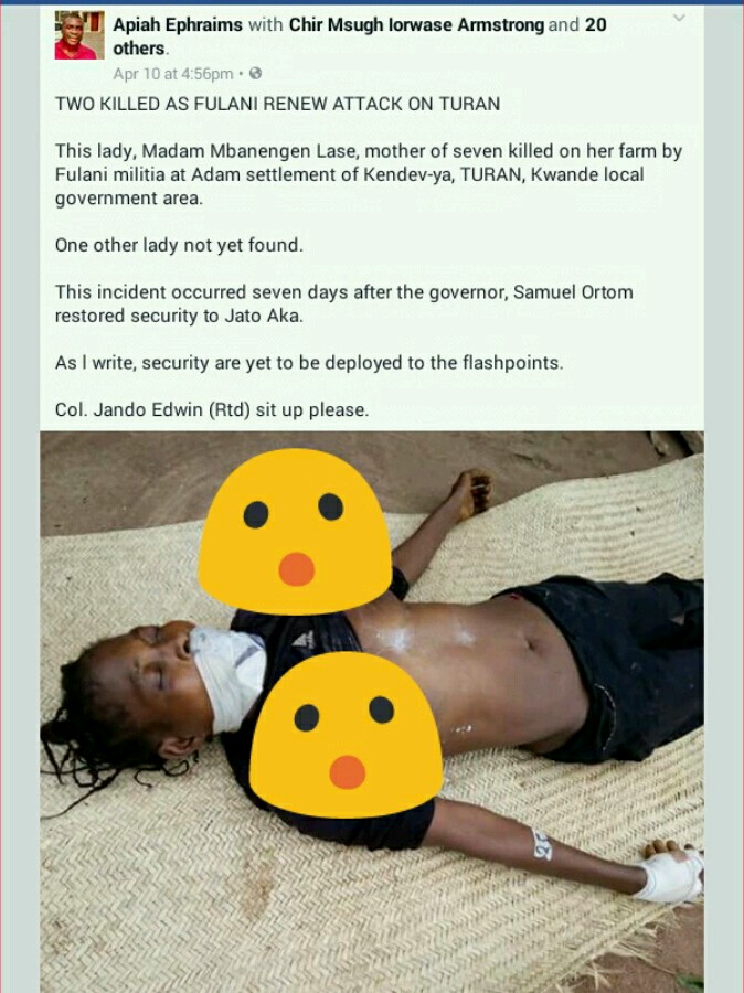Fulani Herdsmen Kill Woman In Her Farm In Benue State (Photos) 5146020_20170412145540_jpegfb50391dcd42fd08ba67879a8b2ffab8