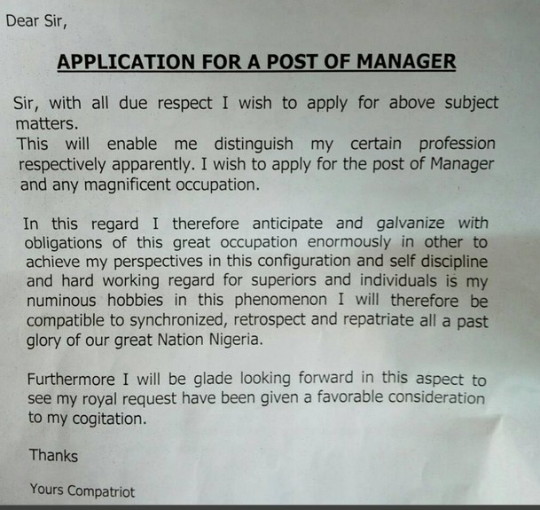 Writing a job application letter in nigeria