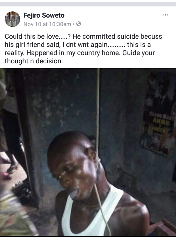 Image result for Man commits suicide in Delta state after his girlfriend called off their relationship