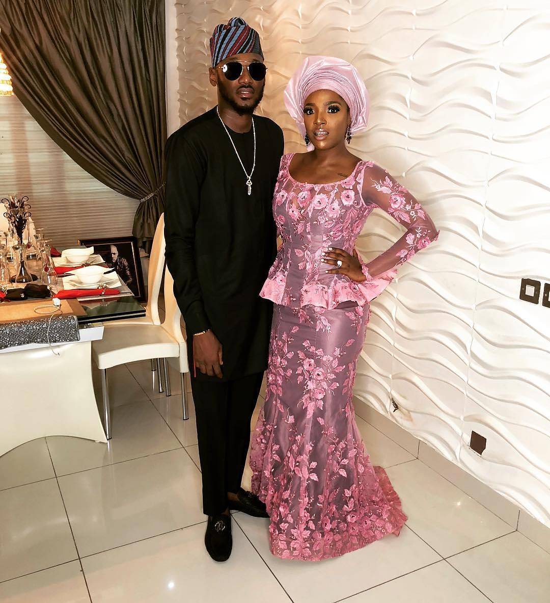 Image result for 2face and wife at Adesua Etomi and Banky W's traditional marriage ceremony in Lagos today
