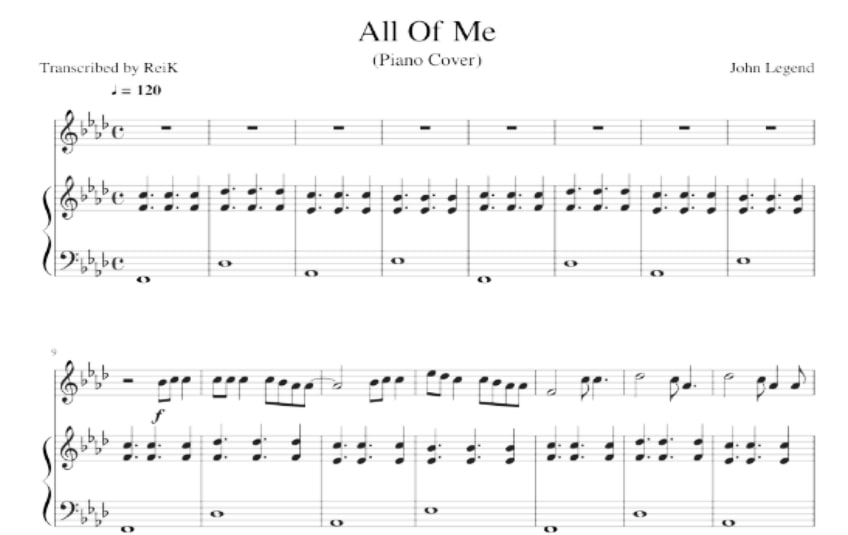 Music Sheet Piano All Of Me Music Sheet Collection