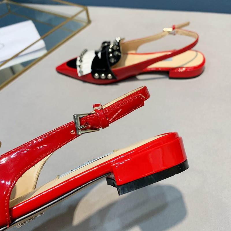 Shop - Prada Women Patent Leather Studded Sling Flat Slingback In Red ...