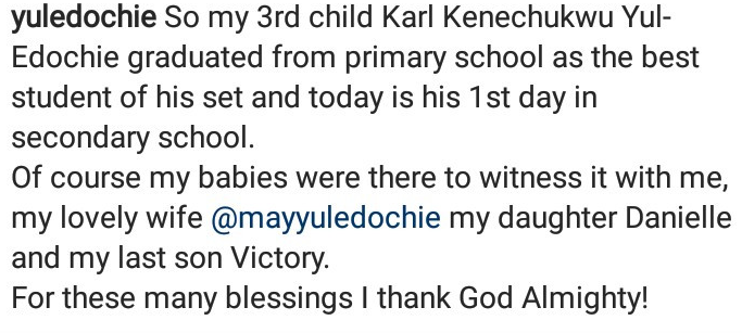 Yul Edochie Son Graduated From Primary School As The "Best Student" [Photo]