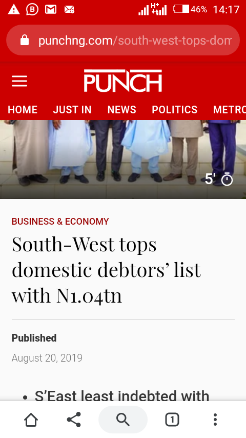 South-West Tops List Of Domestic Debtors, South-East Least