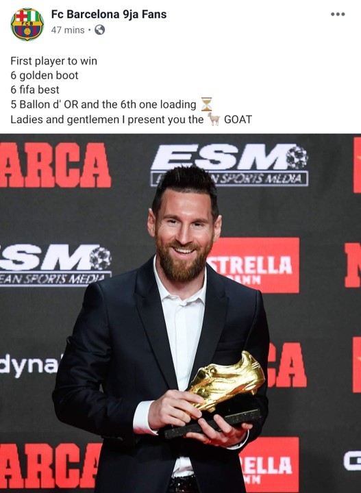 Leo Messi Receives Record Breaking 6th Golden Shoe Sports Nigeria