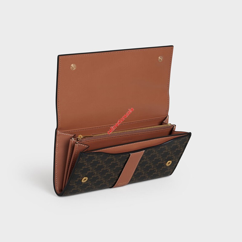 Shop - Celine Large Flap Wallet In Triomphe Canvas And Lambskin Brown