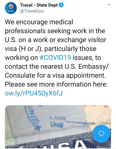 Coronavirus: Apply For Work Visas - USA Begs Medical Professionals Everywhere