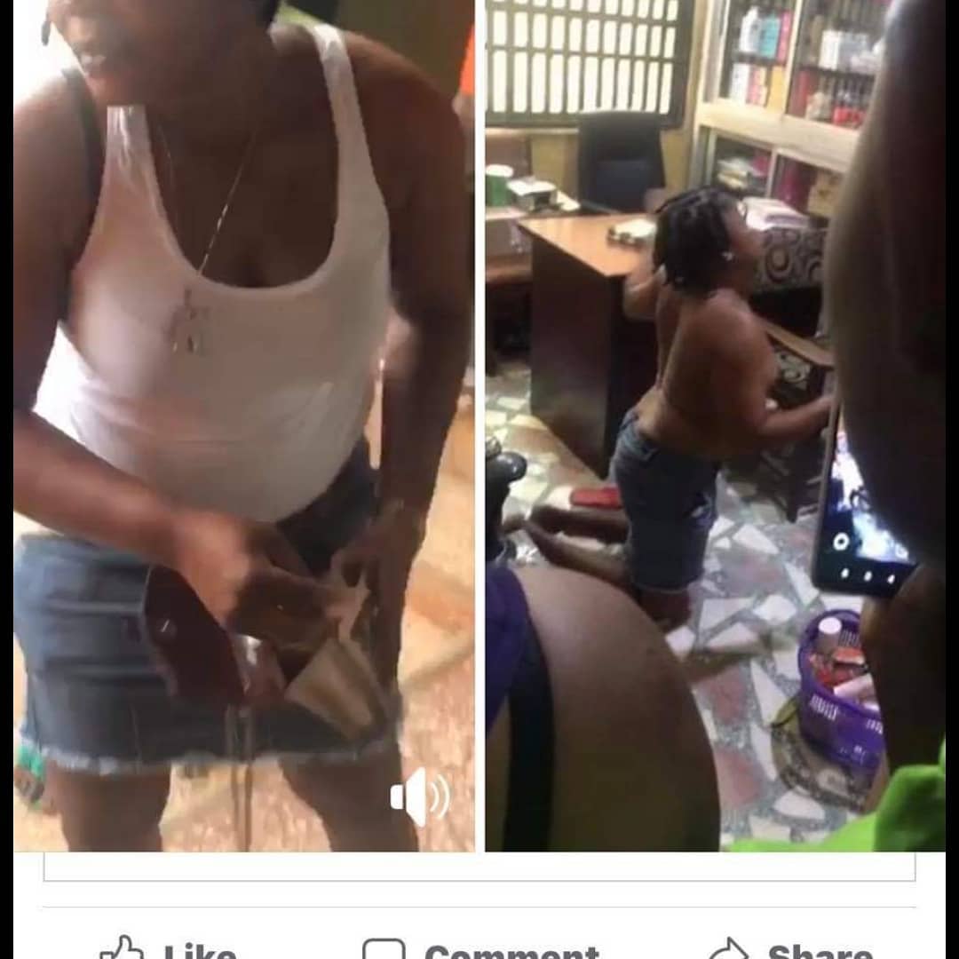 A lady was stripped naked and filmed after she allegedly stole in a pharmac...