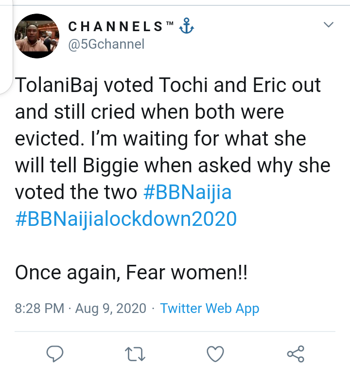 twitter - TolaniBaj Cries Despite Voting Eric & Tochi Out 12096174_screenshot20200809203058_png707401b741569ae80b6ba19201bdbf05