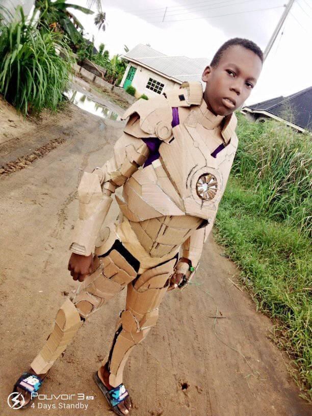 Creativity : A Young Boy Made Iron Man's Suit With Cartons (Photos) -  Celebrities - Nigeria