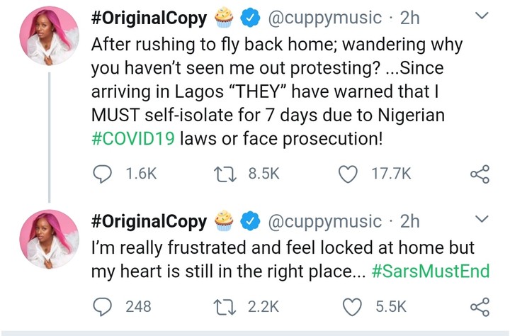cuppy - EndSARS: DJ Cuppy Is Not Protesting Because She Is On Self-Isolation 12499430_img20201012120630_jpeg068b588aa32509b524559d2c0010d767