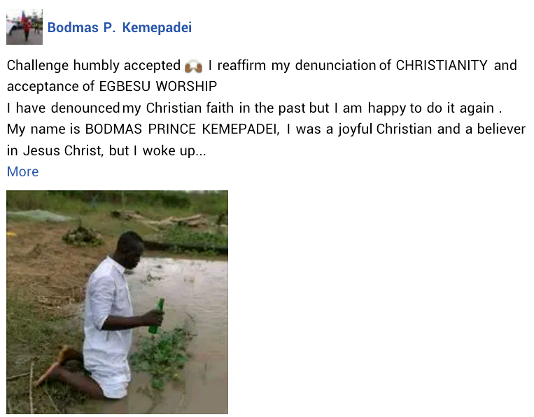 Man Denounces Christianity, Accepts Ijaw Deity Worship In Bayelsa(Pix) -  Religion - Nigeria