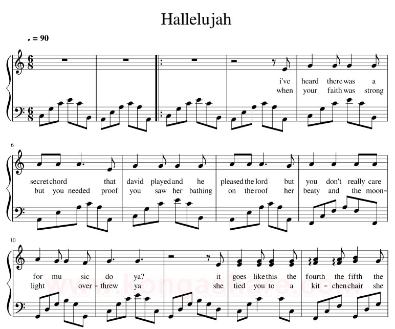 Get Free Hallelujah "Leonard Cohen" Piano Sheet Music In PDF &...