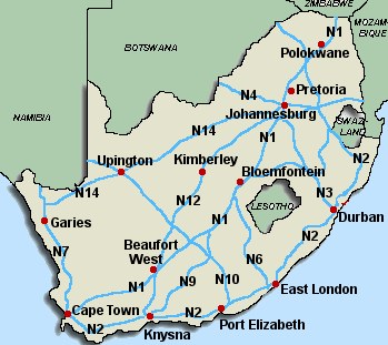 distance between places south africa