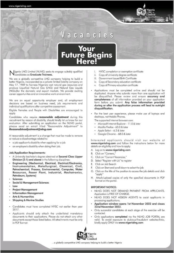 Apply To NLNG Graduate Trainee Program Education Nigeria