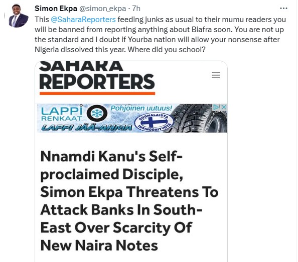 Nnamdi Kanu's Self-proclaimed Disciple, Simon Ekpa, Intimidates To Attack Banks In South-East Over Scarcity Of New Naira Notes.