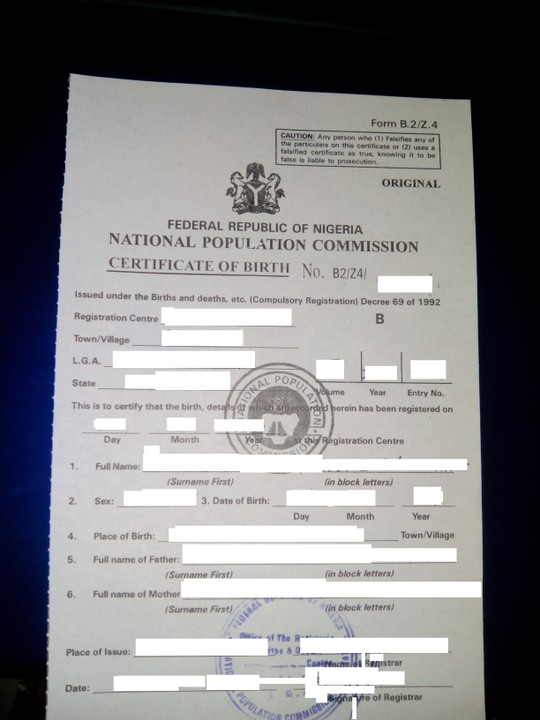 Nigerian Birth Certificate Needed From The National 