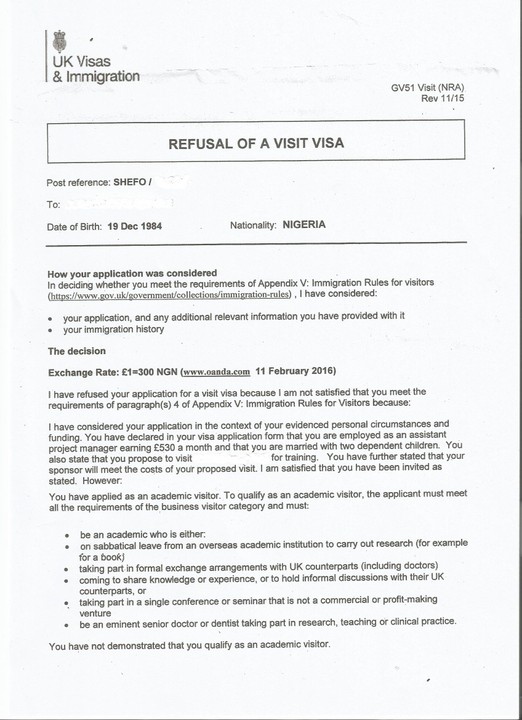 standard bank visa application letter