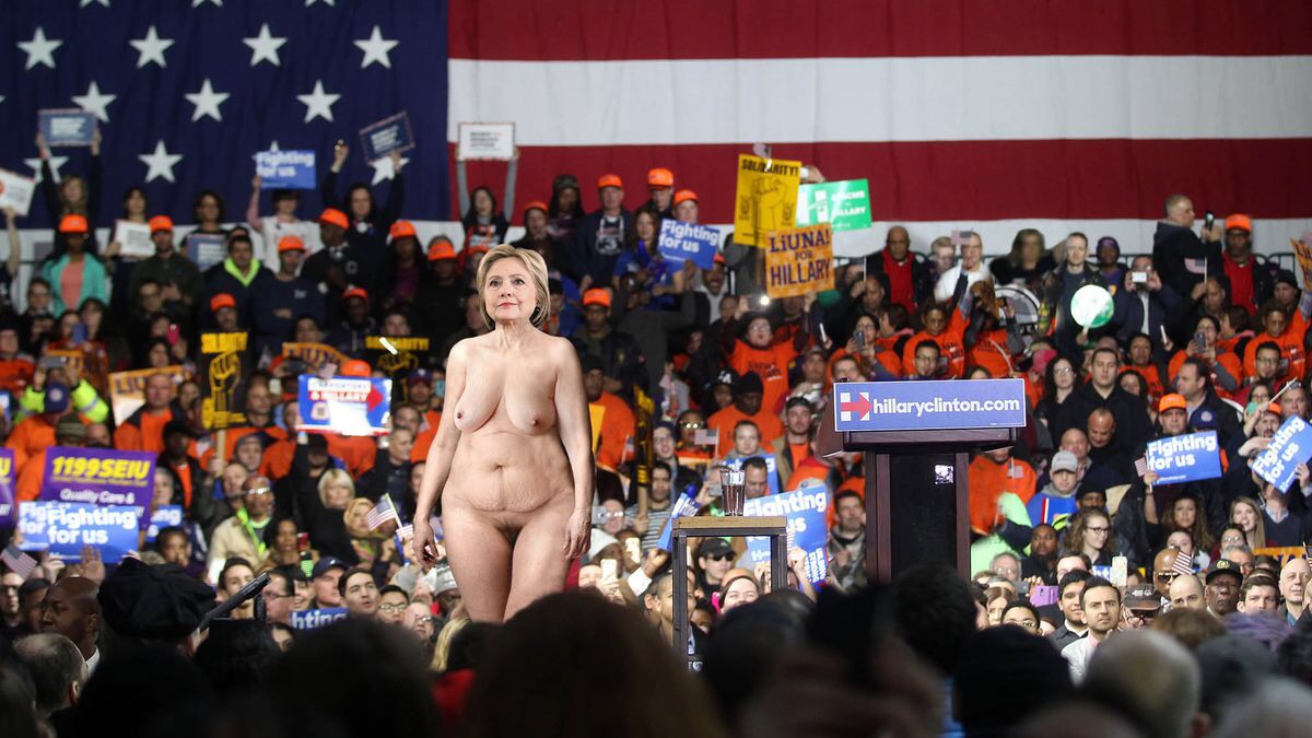 Hillary Clinton Appears Before Rally Completely Nude In Bid For Authenticit...