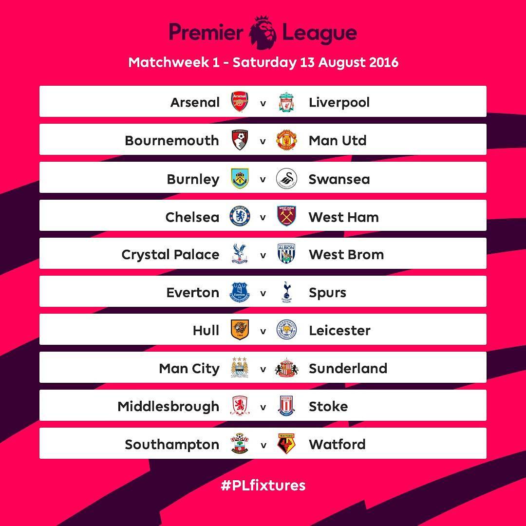 Epl 2016/17 Table Fixtures Announced Today (Photo) - Sports - Nigeria1080 x 1080