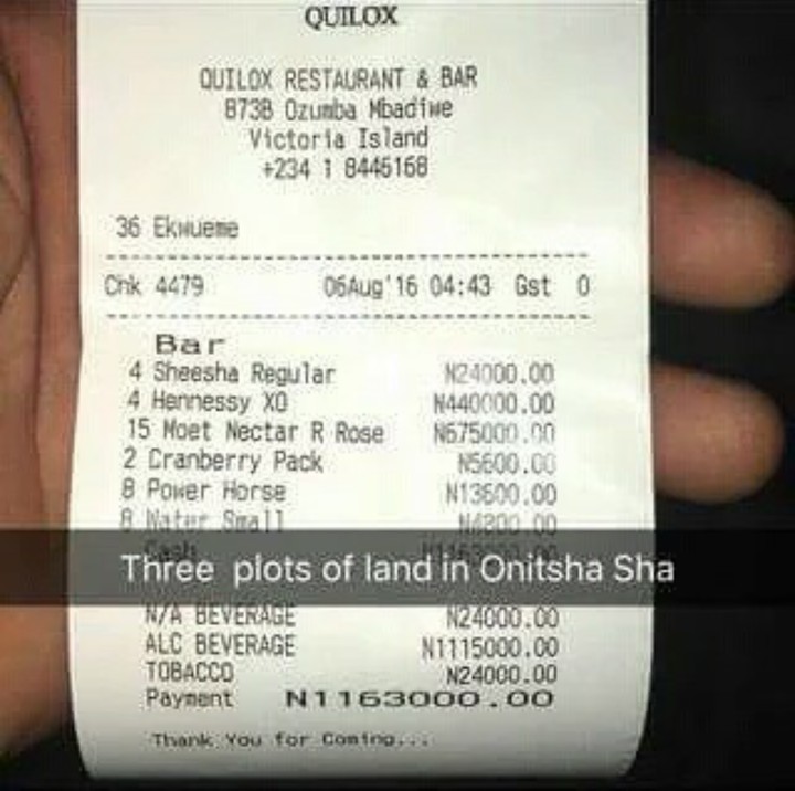 Checkout This Customers Bill At Quilox Night Club Yesterday (Photo) -  Events - Nigeria