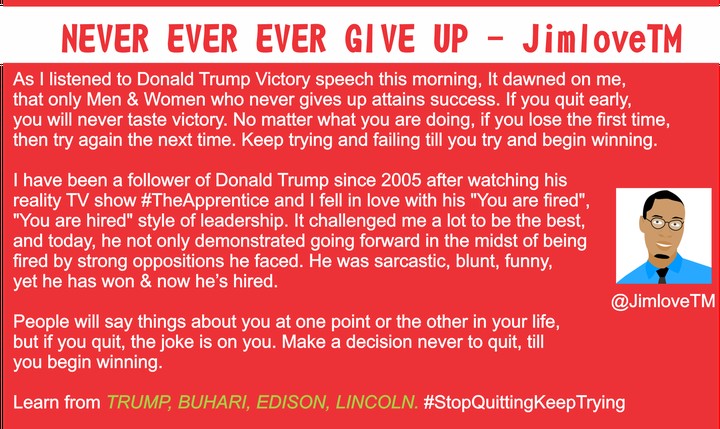 Never Ever Ever Give Up - A Lesson From Donald Trump Victory - Nairaland /  General - Nigeria