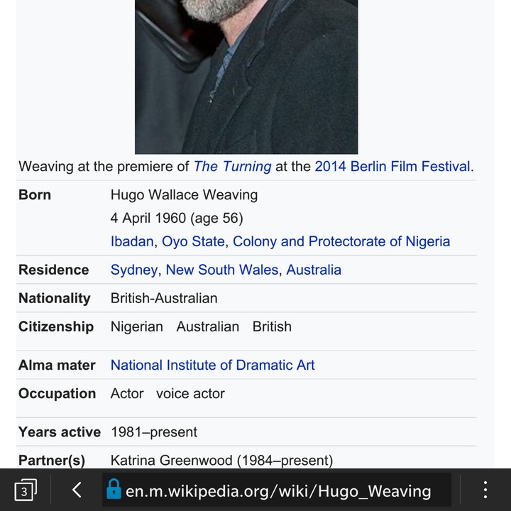 Hugo Weaving From The Matrix Trilogy Is Nigerian - Celebrities