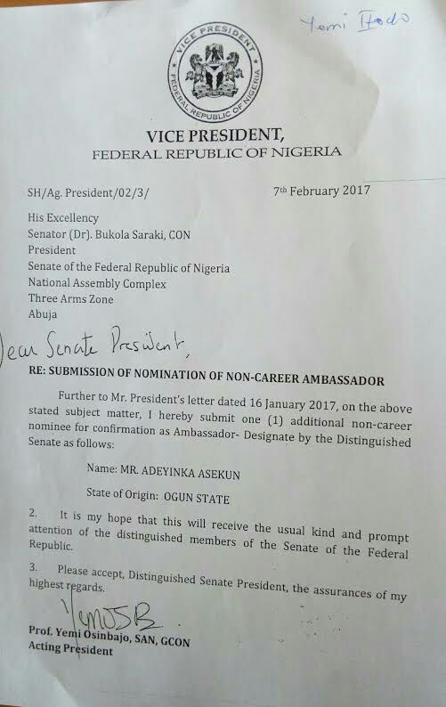 courtesy visit letter to a politician in nigeria