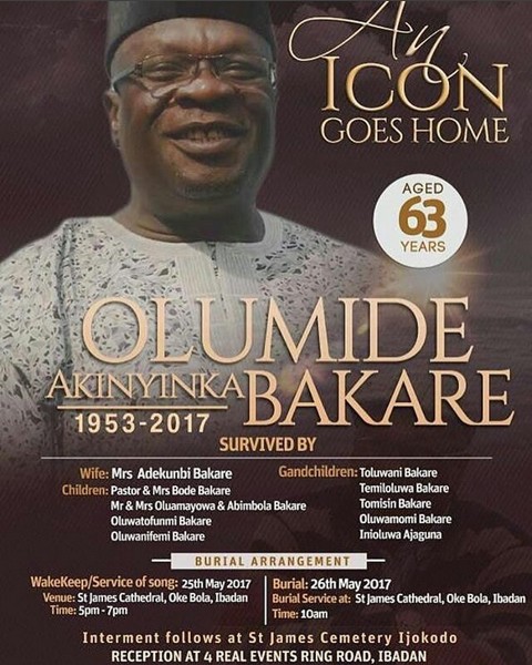 Obituary Poster Of Olumide Bakare - Celebrities - Nigeria
