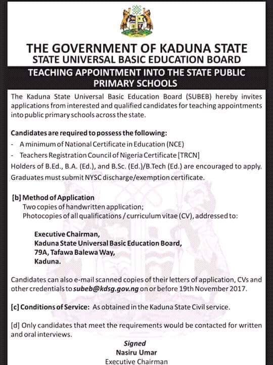 Vacancy Apply For Kaduna Teaching Job Jobs Vacancies Nigeria