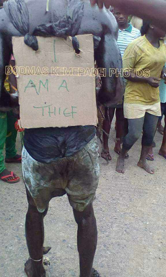 Man Paraded In Bayelsa With I Am A Thief Tag Hanging On His Neck By Vigilante Crime Nigeria