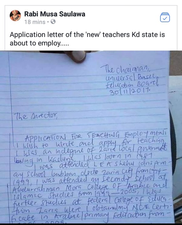 Application Letter A Teacher Wrote In Kaduna Photos Jobs