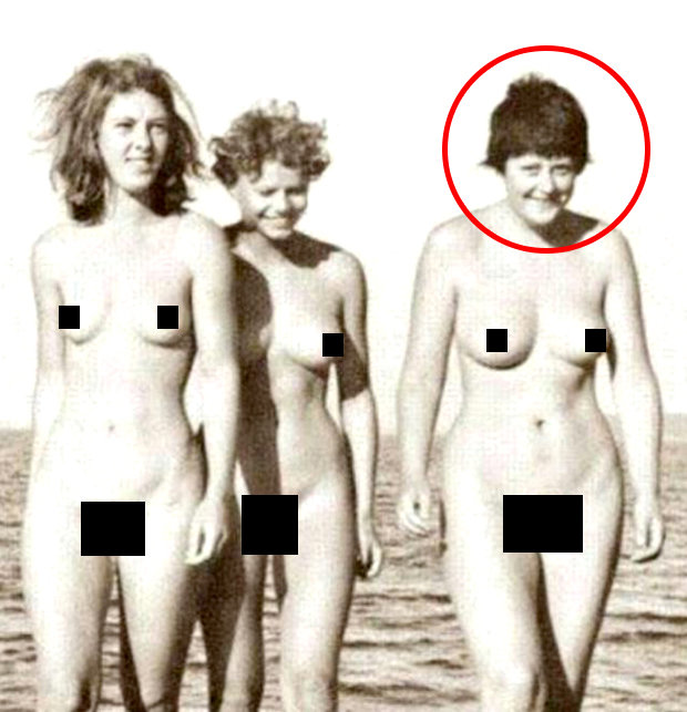 Photographs that reveal a young Angela Merkel strolling nude on a pier is c...