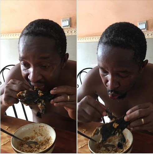 Abuja Based Man Downs Plate Of Rice Garnished With 'Exotic' Lizard Meat.  Photos - Food - Nigeria