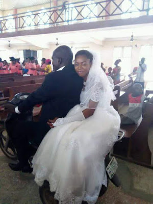 [Photos] Groom Carries His Bride Into The Church On Okada In Makurdi..