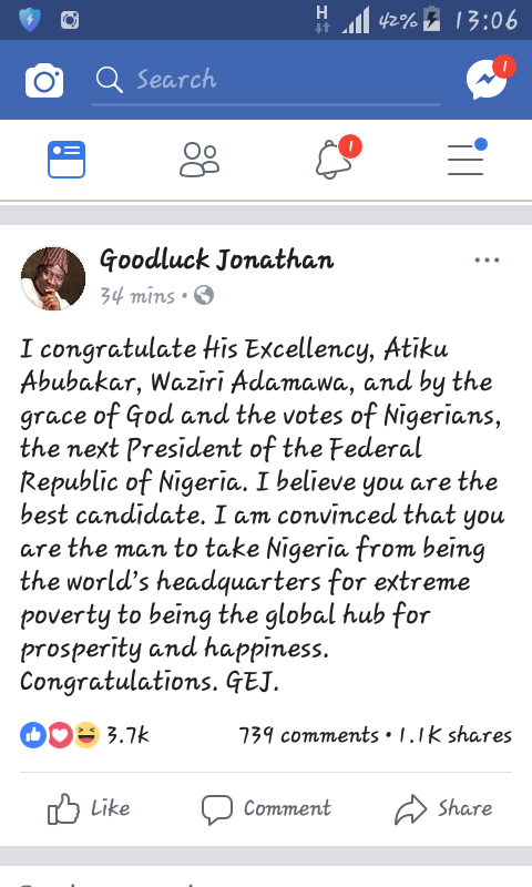 Jonathan Gej Congratulate Atiku Politics Nigeria