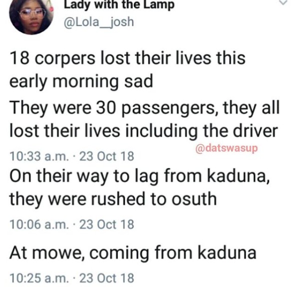 Image result for 18 Corpers Die In Accident At Mowe
