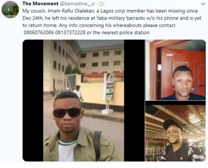 This Lagos Corper 'Rafiu Olalekan' Is Missing