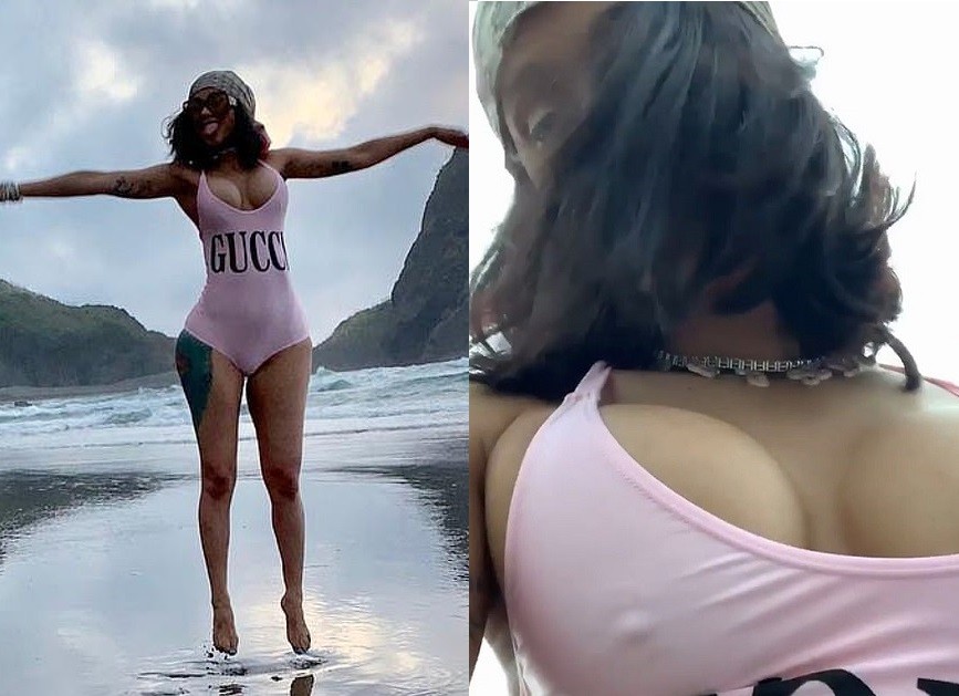 Cardi B Flaunts Her Boob & Tip In A Revealing Low-cut Swimsuit - Celebr...