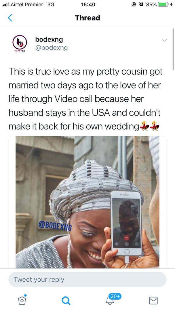 Video: Lady Gets Married To her US Fiancé Through Video Call After The Man Couldn't Make It