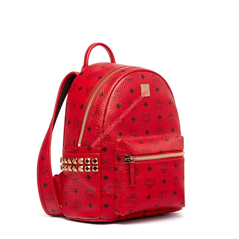 Shop - MCM Small Stark Side Studs Visetos Backpack In Red - Fashion ...